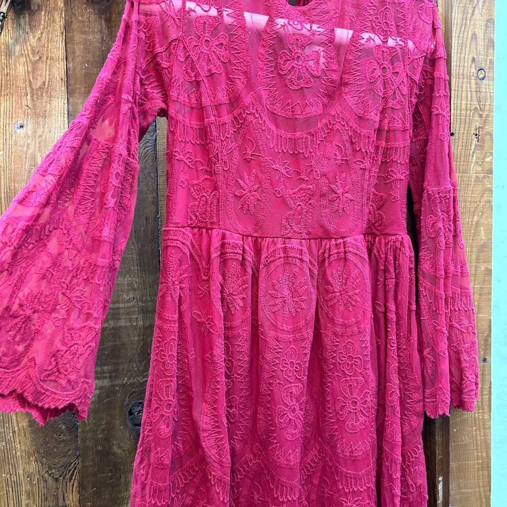 American Rag Vibrant Red Floral Lace Dress